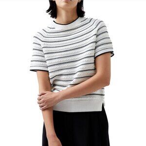 French Connection Oskie Stripe Print Crew Neck Short Sleeve Top Women Size XL